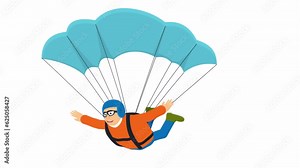 Parachutist. Animation of a paratrooper jumping with a parachute, alpha channel. Cartoon
