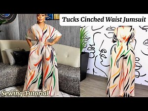 How to Cut and Sew a Tucks Cinched Waist Palazzo Jumpsuit with no Half cut. Free Hand Tutorial