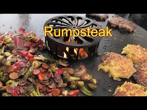 Rumpsteak grillen auf der Feuerplatte