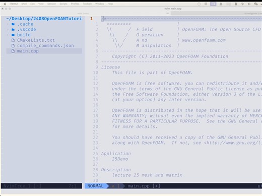 nvim下对于OpenFOAM代码可以自动补全和语法高亮