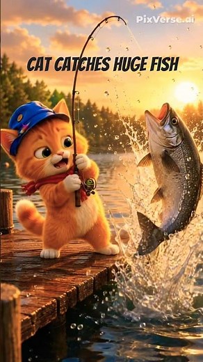 🐱 Little cat goes fishing 🐟#shorts#fishing #cutecat #aianimation