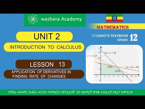 MATHEMATICS GRADE 12 UNIT 2 LESSON 13 APPLICATION OF DERVATIVES IN FINDING RATE OF CHANGES