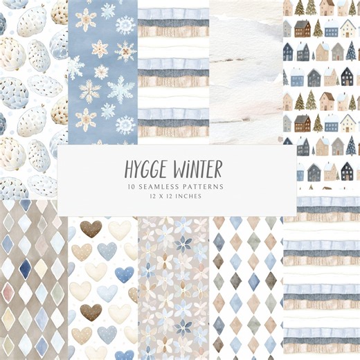 Hygge Winter Seamless Patterns Nordic Scandinavian Christmas Backgrounds Digital Paper Neutral Commercial Use - Etsy