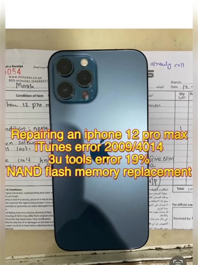 Iphone 12 pro max iTunes error 4014/20093u tools error 19% Repairing (nand)flash memory replacement