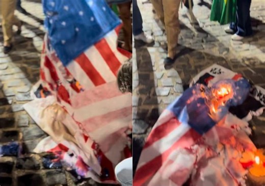 Bandeira dos EUA é queimada em protesto em Teresina