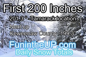 200 inches of today! Funintheup.com Snow Totals ——— 23.5” 2 day total - 201.3”(season) Calumet (Tamarack loc) ———— 26” - 2 day Total - 199.3” (season)- Keweenaw County Tonight I’ll be updating snowfall page. Funintheup.com | Upper Peninsula of Michigan