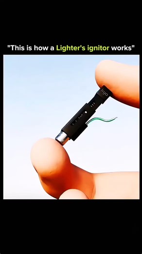 ANYTHING EXPLAINED on Instagram: "This Tiny Click Creates Fire Using Pure Physics 🔥⚡ This clip shows how a lighter’s ignitor works using a small but powerful piezoelectric crystal. When you press the button, a spring-loaded hammer strikes the crystal with sudden force, generating a high-voltage electric charge instantly. That voltage jumps across the metal tip as a visible spark, hot enough to ignite flammable gas without any battery or external power. It’s a perfect example of how mechanical p
