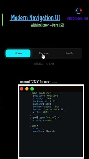 🖥️Modern Tab Navigation UI with css #coding #webdesign #webdevelopment #programming #htmlcss #code