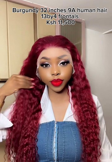 We have 32 inches of the deepwave burgundy 13by4 frontals 9A human hair instock . Available in our website for online purchase Walk in to our store at Hison Plaza 2nd floor room 201, Biashara street or order online via IG or WhatsApp numbers linked in bio. #fyp #humanhair #happyclients #remywigs #SmallBusiness #smallbusinesskenya #trendingnow #blowthisup #humanhairwigs #blowthisupforme #viral