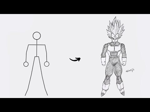 How to draw Vegeta Full Body out of Stick Man | Easy Step by Step
