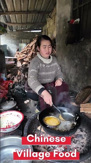 Real Chinese Village Woman Fries Crispy Food Over Wood Fire 🔥 Village Life ASMR