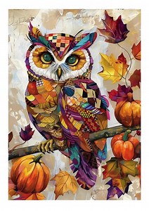 Fall Owl Rice Paper: Patchwork Pumpkin Design - A4 Decoupage Sheet - Etsy