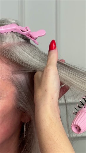 Silver, sleek, smooth ✨ The Interchangeable Blow-Dry Brush tames wiry greys, polishes flyaways and adds soft root lift - fast. Short-hair approved. Ready for glossy hair days? Shop Now: https://mermadehair.com.au/products/interchangeable-blow-dry-brush | Mermade Hair