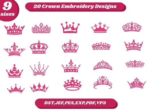 20 Crown Embroidery Designs | Machine Embroidery Files | 9 Sizes | Instant Download - Etsy