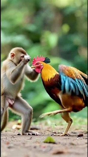 Monkey and chicken battle