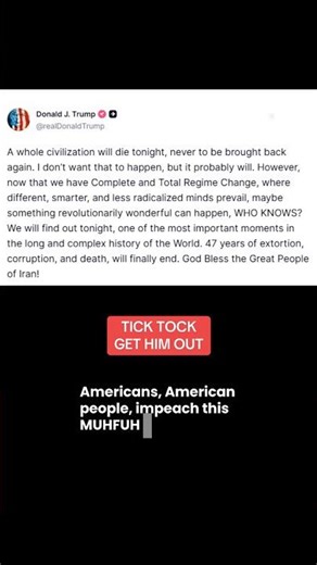 INSANITY. Trump has said a whole civilisation will die tonight.