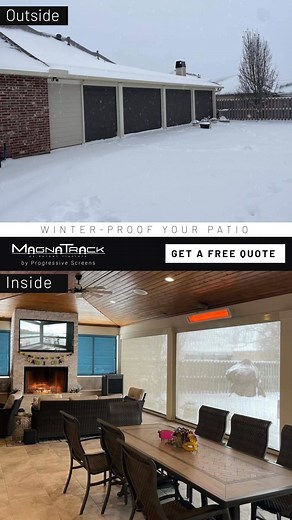 Winter weather doesn’t have to end your outdoor living! MagnaTrack motorized screens protect against cold and snow, letting you enjoy your patio well into the season. Fill out the form on our website for a free quote and ensure your outdoor space is ready for holiday gatherings and year-round comfort. | MagnaTrack Screens
