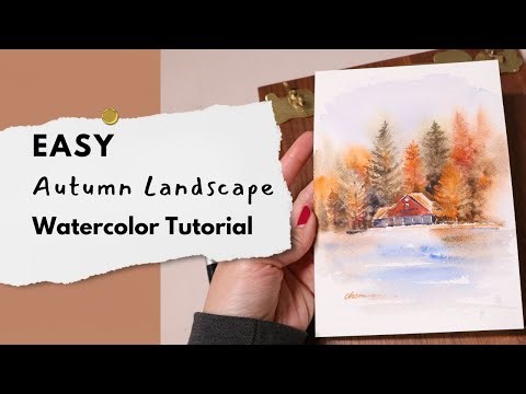 How To Paint Easy Autumn Landscape Watercolor Tutorial | Step By Step