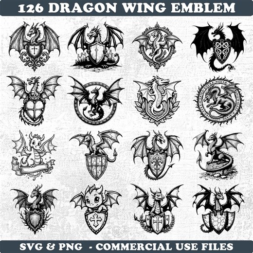 Dragon Wing Emblem Svg & Png Bundle for Cricut and Laser Engrave Designs Instant Downloads - Etsy