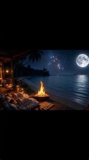 🌙 Moonlit Beach Fireplace Ambience 🔥 | Cozy Night Vibes for Deep Relaxation & Sleep