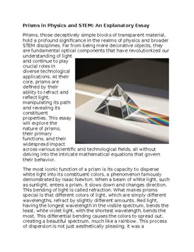 Prisms in Physics & STEM - No Prep - Worksheet - 100% Editable