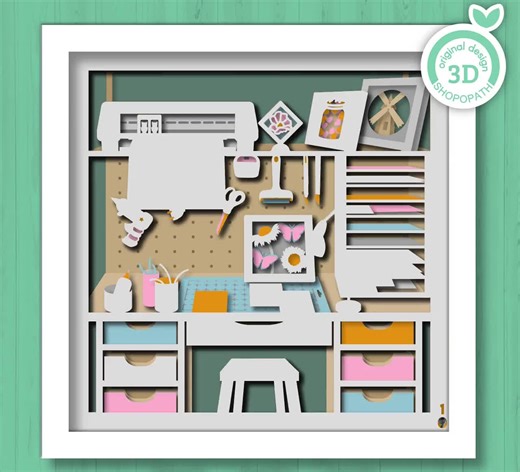 Silhouette Craft Room With Supplies - 3D Shadow Box Layered SVG DXF EPS (cutting Files) - Etsy