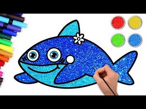 Làm thế nào để vẽ một con cá mập con🦈. Glitter BABY SHARK drawing | Vẽ cho trẻ em