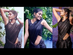 Rain Photography With Black Saree With Matching Sleeveless Blouse | Saree Fashion Photoshoot