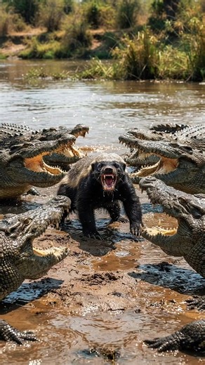 Honey Badger Walks Through a Crowd of Crocodiles! 🦡🐊 | Fearless Wildlife