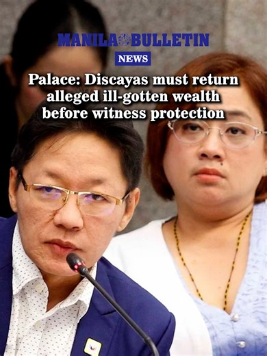 9.4K views · 174 reactions | WATCH: Malacañang agreed that the Discaya contractor couple should first return their alleged ill-gotten wealth as proof of good faith before being admitted to the Witness Protection Program (WPP). Communications Undersecretary Claire Castro said this following the debate that ensued in a Senate hearing this week, on whether there should be additional requirements before entering witness protection. | MANILA BULLETIN | Facebook