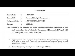 IGNOU MMPC-017 Solved Assignment Jan 2024 | July 2024 [FREE] IGNOU MBA Advanced Strategic Management
