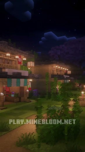 Beautiful View at Night of MineBloom!!! 🌸🍃 #minebloom #minecraft #minecraftpublicsmppe