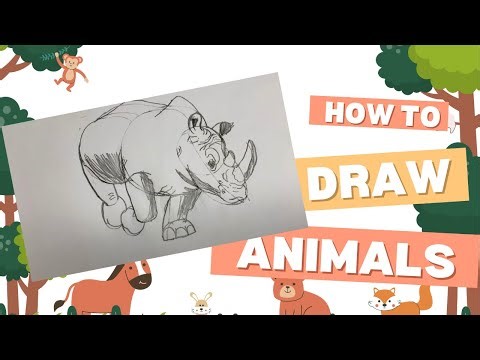 HOW TO DRAW A RHINO FOR KIDS - STEP BY STEP BASICS EASY DRAWING | PENCIL SKETCH