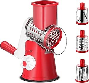 NEXARA Rotary Cheese Grater - Manual Cheese Grater with Handle, Mandoline Vegetables Slicer Cheese Shredder with Strong Suction Base, 3 Drum Blades Cheese Shredder Included, Easy to Use and Clean