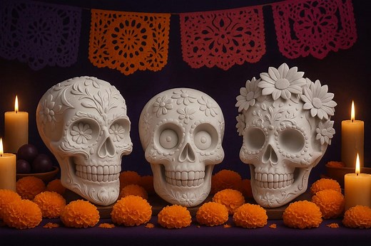 Set of 3 Sugar Skull STL Files • Mexican Day of the Dead 3D Models - Etsy