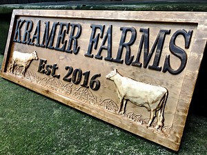 Personalized Farmhouse Sign Wood Wedding Gift Wooden Farmhouse Decor Wall Family Name Sign Couple Established Cow Custom Carved Farm Sign - Etsy