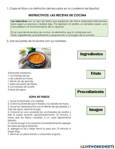 Instructivo: Las recetas worksheet