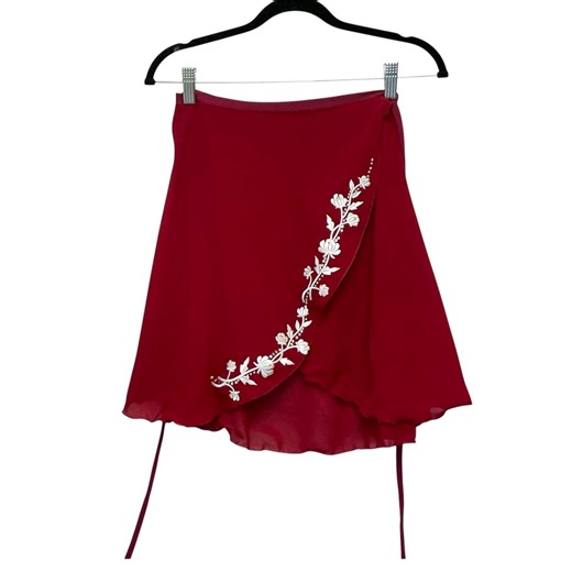 Red Chiffon Ballet Wrap Skirt With White Embroidered Appliqué and Rhistones. - Etsy