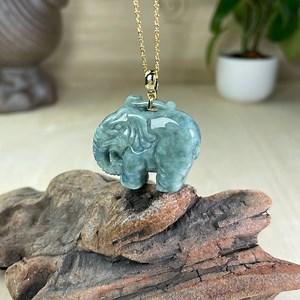 Jade Elephant Necklace Jewelry, Real Green Carve Jadeite Elephant Gift, Asian Thai Elephant Pendant Jadeite Cham, Gold Plated Silver Chain - Etsy