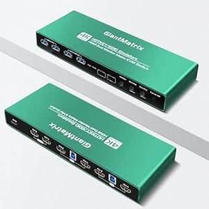 Extended Display HDMI Dual Monitor Matrix kvm Switch with hotkey and EDID Emulators，2 Computers 2 HDMI Monitors Matrix KVM Switch 4K@60Hz，Aluminum Shell，Include All Cables, GM-GZKVM-001
