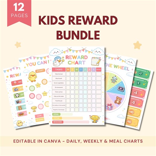 Kids Reward Chart Bundle Editable Canva Behaviour Chart Chore Chart for Kids Printable Incentive Chart Toddler Routine Digital Download - Etsy
