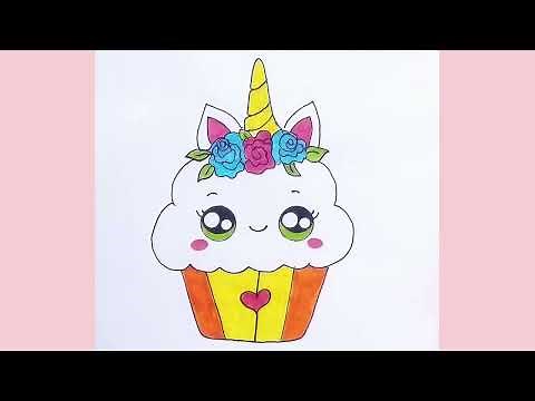 رسومات سهله وبسيطة - رسم كب كيك يونيكورن كتير لطيف بالخطوات
