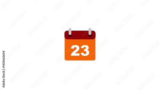23 date calendar icon Animation with transparent background. Flat calendar icon monthly, important date, meting date, Simple calendar with date concept. Date Calendar icon concept animation with alpha