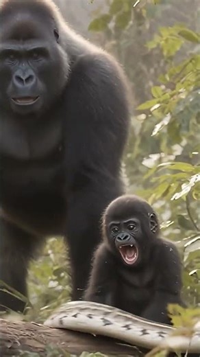 Mother Gorilla’s Fierce Rescue Against the Python Ambush 거대한 비단뱀 매복 속, 어미 고릴라의 폭발적인 구조 본능