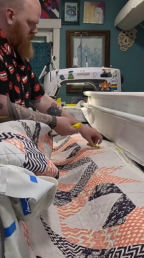 Maker: Monique H Quilt Pattern: Knotty by Mojave Farms Quilt Company Pantograph: 040 - Geometric Tangent by My Creative Stitches Thread Color: Finesse Thread - Ice Blue Quilted on my Grace Company 16x Elite with Quilters Creative Touch automation #longarmquilter | Rose City Originals