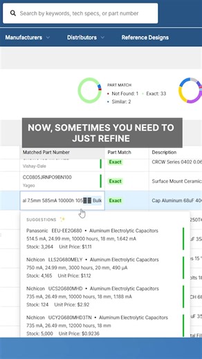 Octopart on Instagram: "Did you know that you can search for parts right inside the Octopart BOM Tool? In this quick demo, Zachariah Peterson shows how easy it is to update your BOM. Just edit a part number, and you’ll see smart suggestions for matched parts that you can swap in instantly. Watch the full video series: https://bit.ly/4neySe7 (Link in bio) But how does this tool actually work, and how can you learn to master its features? Simply watch the new Expert Insights on Sourcing BOMs serie