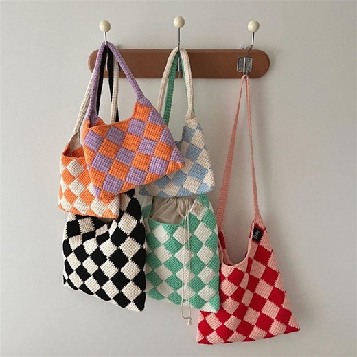 Checkerboard Crochet Pattern Set – Mini Bag, Shoulder Bag, Pouch & Card Wallet - Etsy