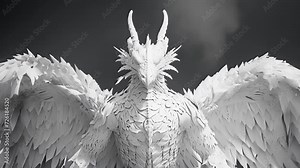 A majestic dragonlike angel with scales and fierce horns reflecting the mythical and mystical aspect of angels in Welsh folklore.