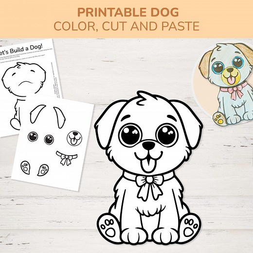 Printable Dog Craft | Color, Cut & Paste Activity for Kids | DIY Paper Pet Craft | Preschool Art Project | Animal Craft Template - Etsy