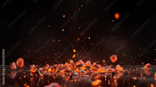 Burning Embers Explode and Scatter With Fiery Sparks and Smoke